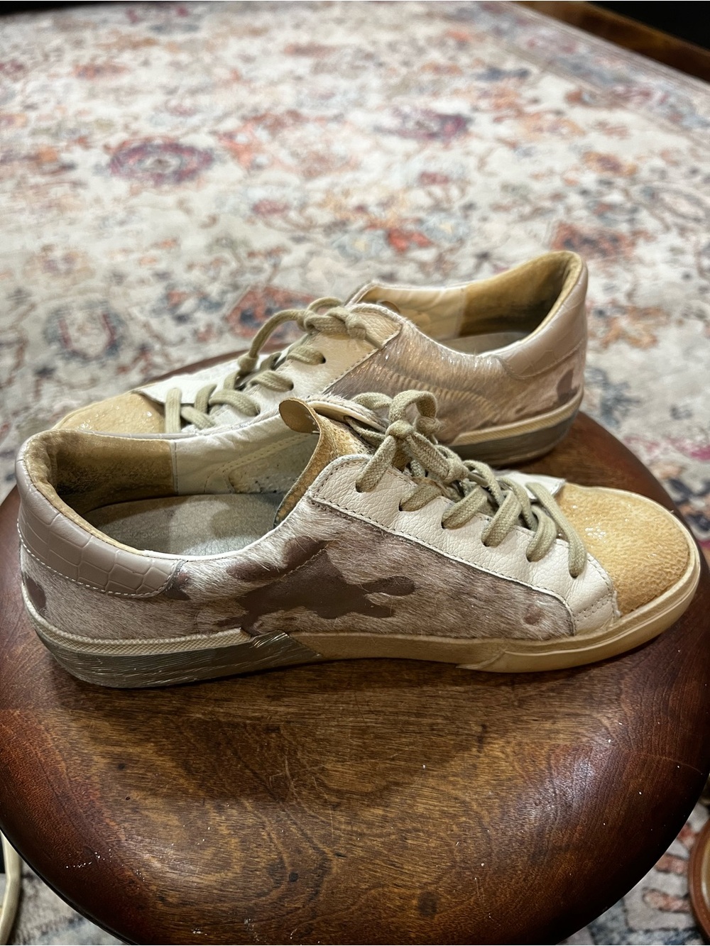 Dolce Vita Beige and Tan Haircalf Lace-Up Sneakers